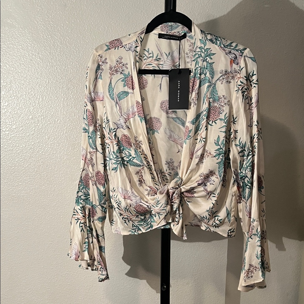 Zara NWT Floral Women's Tie Blouse